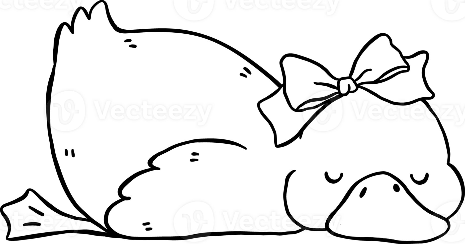 Cute Duck with Bow Sleeping Funny Cartoon Doodle Hand Draw png