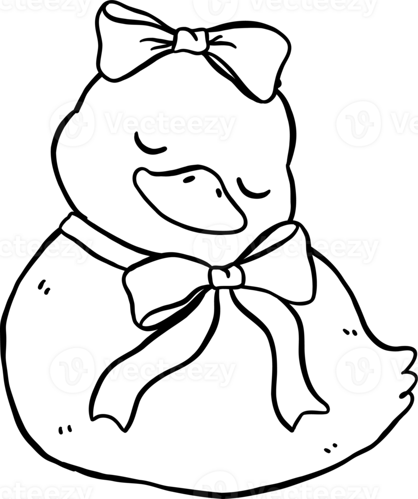 Cute Duck with Bow Sleeing Springtime Aesthetic Cartoon Doodle Hand Draw png