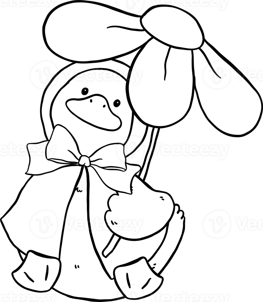 Cute Duck in Raincoat and fllower Umbrella Springtime Aesthetic Cartoon Doodle Hand Draw png