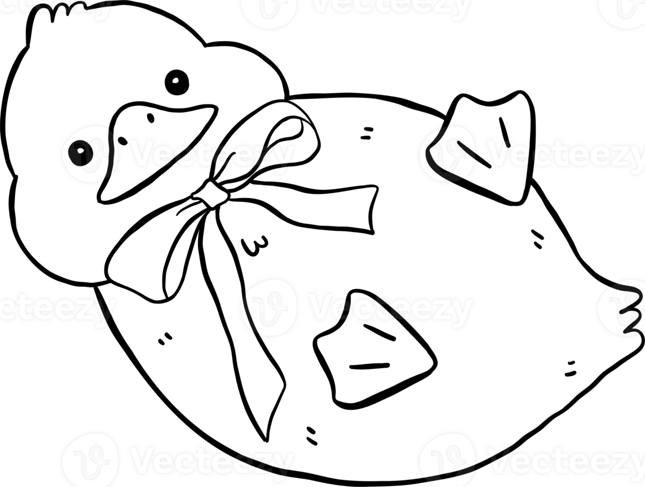 Cute Duck with Bow Rolling Springtime Aesthetic Cartoon Doodle Hand Draw png