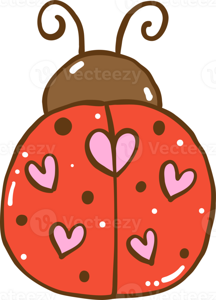 Groovy Retro Heart Ladybug Doodle Hand Drawn png