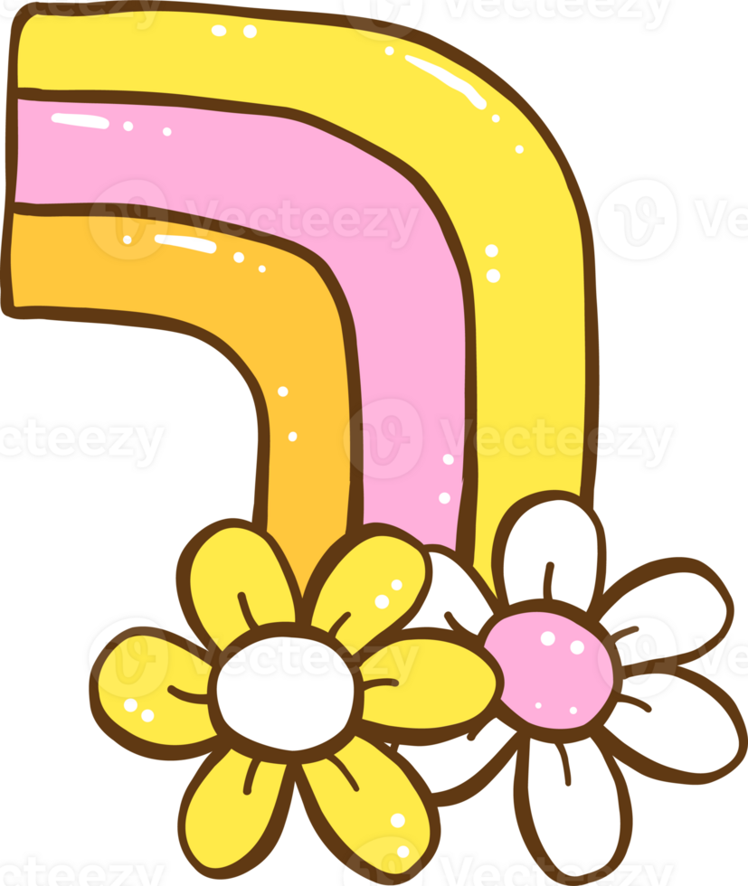 Groovy Retro Spring Flower Rainbow Doodle Hand Drawn png