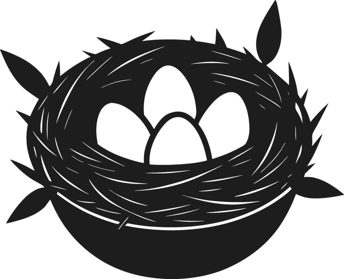 Bird Nest with Eggs Silhouette - Spring and Easter Illustration vector