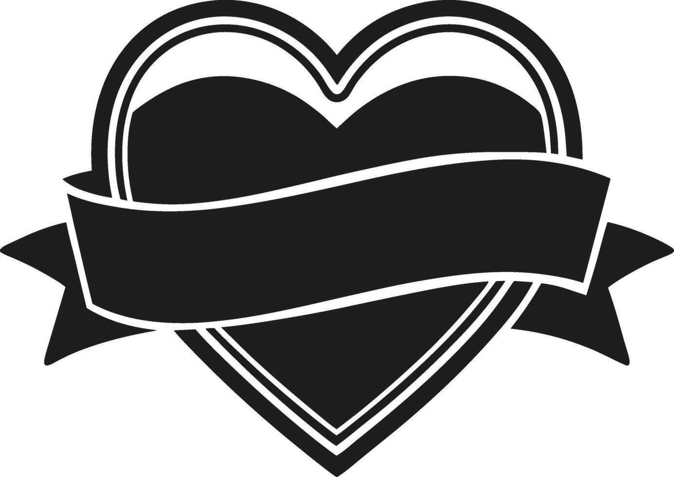 Vintage Heart with Blank Ribbon Banner - Editable Illustration vector