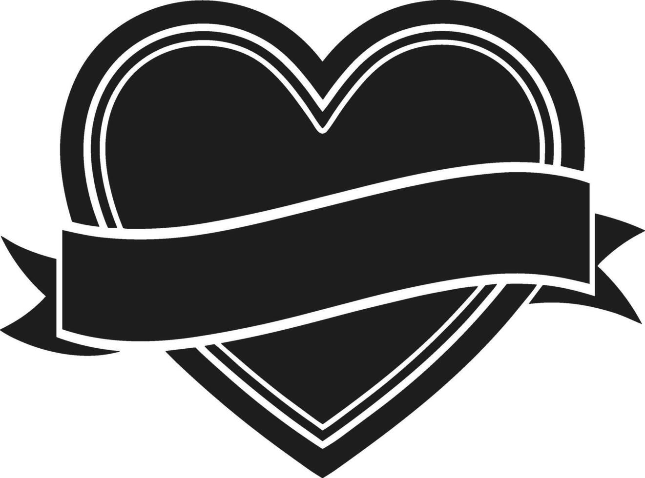 Black Heart with Blank Ribbon Banner - Customizable Illustration vector