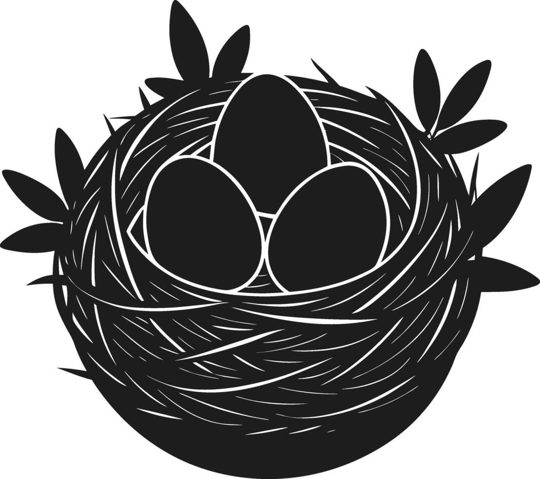 Elegant Bird Nest with Eggs Silhouette - Spring and Easter Illustration vector