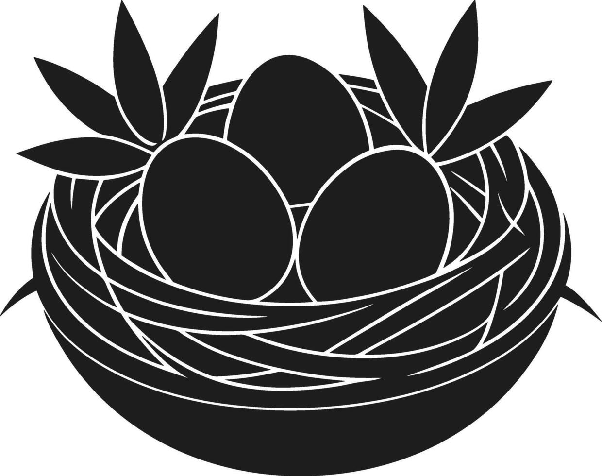 A Bird Nest with Eggs Silhouette - Spring and Easter Illustration vector