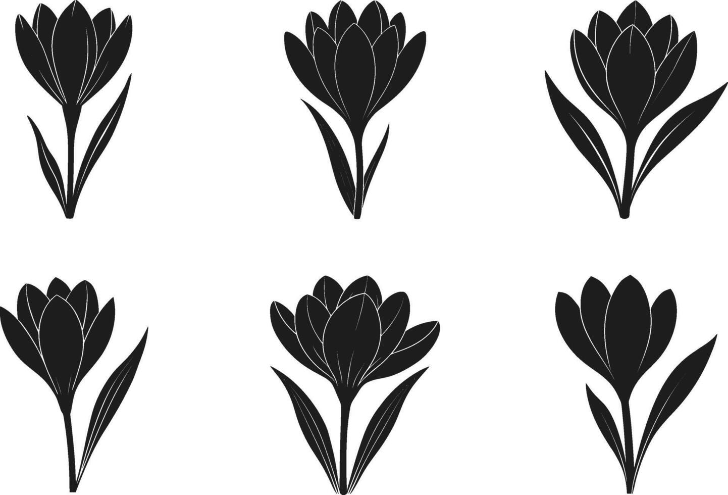 Spring Crocus Flower Silhouette Set - Elegant Floral Collection vector