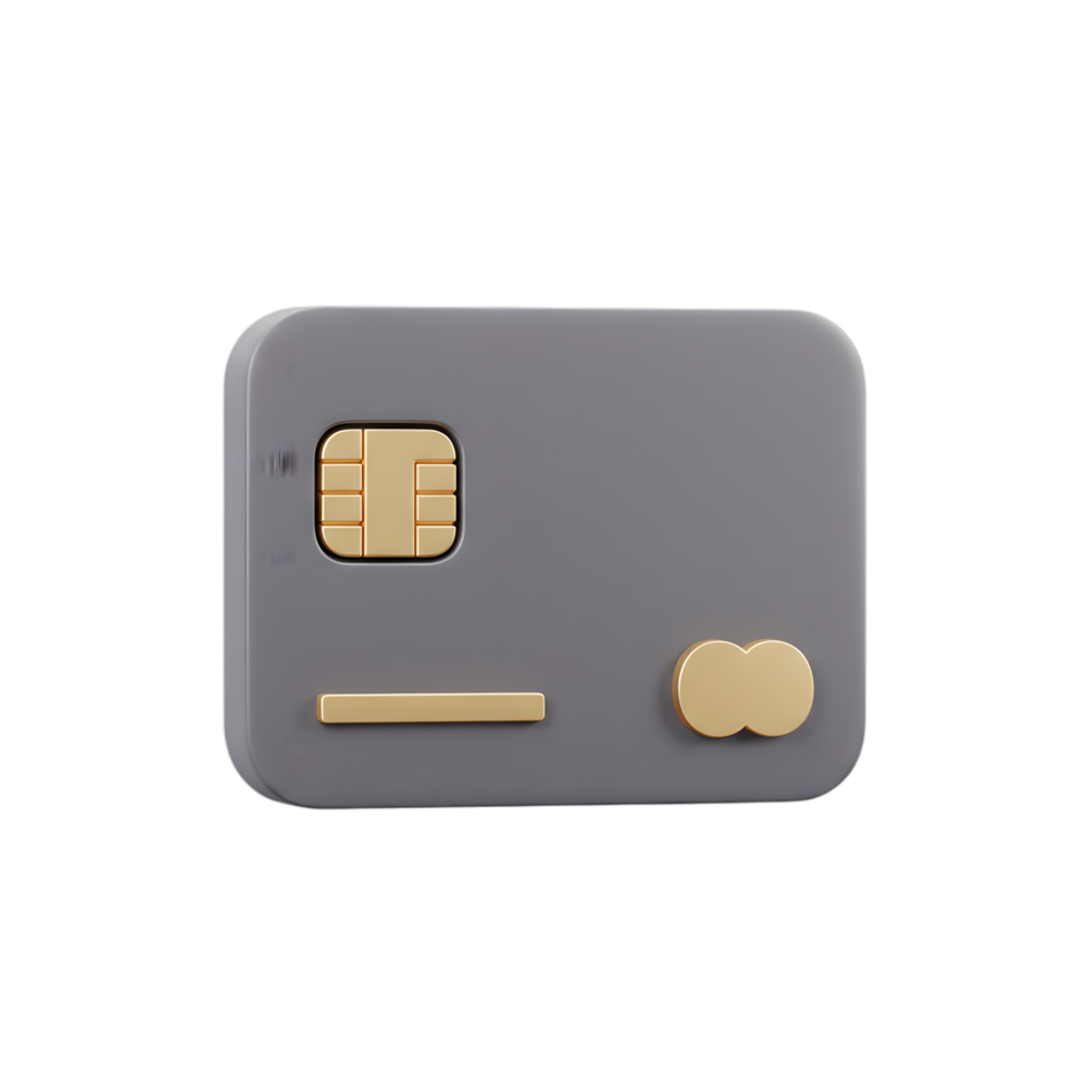 3D Render of a Sleek Grey Credit Card with Gold Accents, Modern Banking and Finance Technology Illustration png