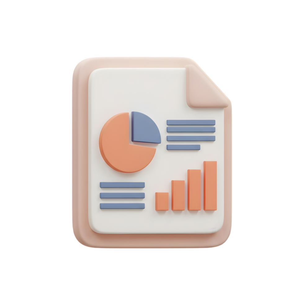 3D Render of a Document with Charts and Graphs. Business Report Visualization png