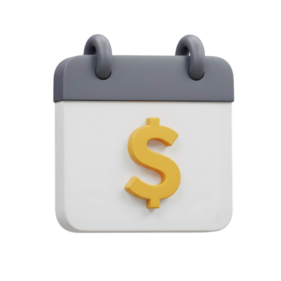 3D Render of Calendar Icon with Dollar Sign. Financial Planning, Budget, and Due Dates png