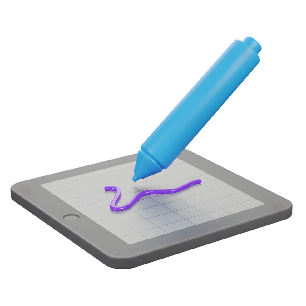 Stylus Pen Drawing on Digital Tablet Screen. 3D Render of Creative Digital Art Process png
