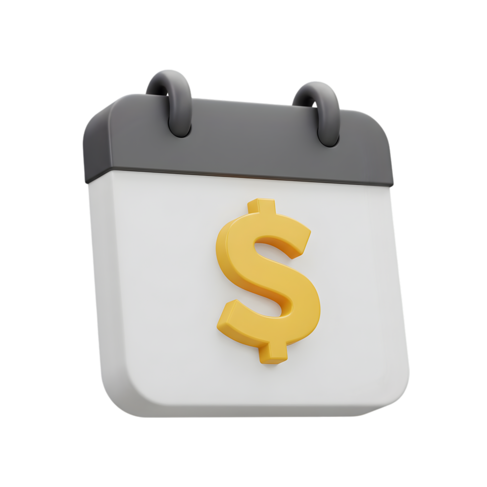 3D Render of a Calendar Icon with a Dollar Sign. Financial Planning and Scheduling Visual Representation png