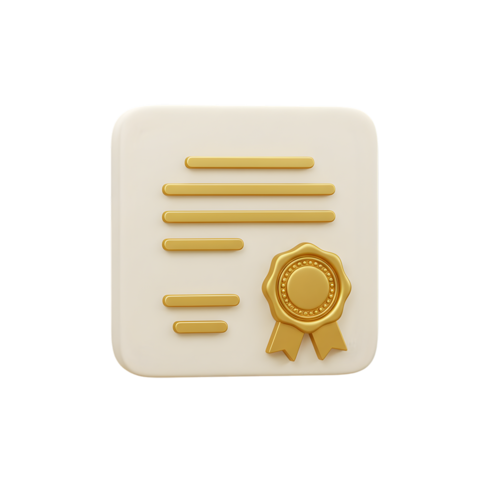 3D Render of Golden Seal Certificate Award Achievement Icon png