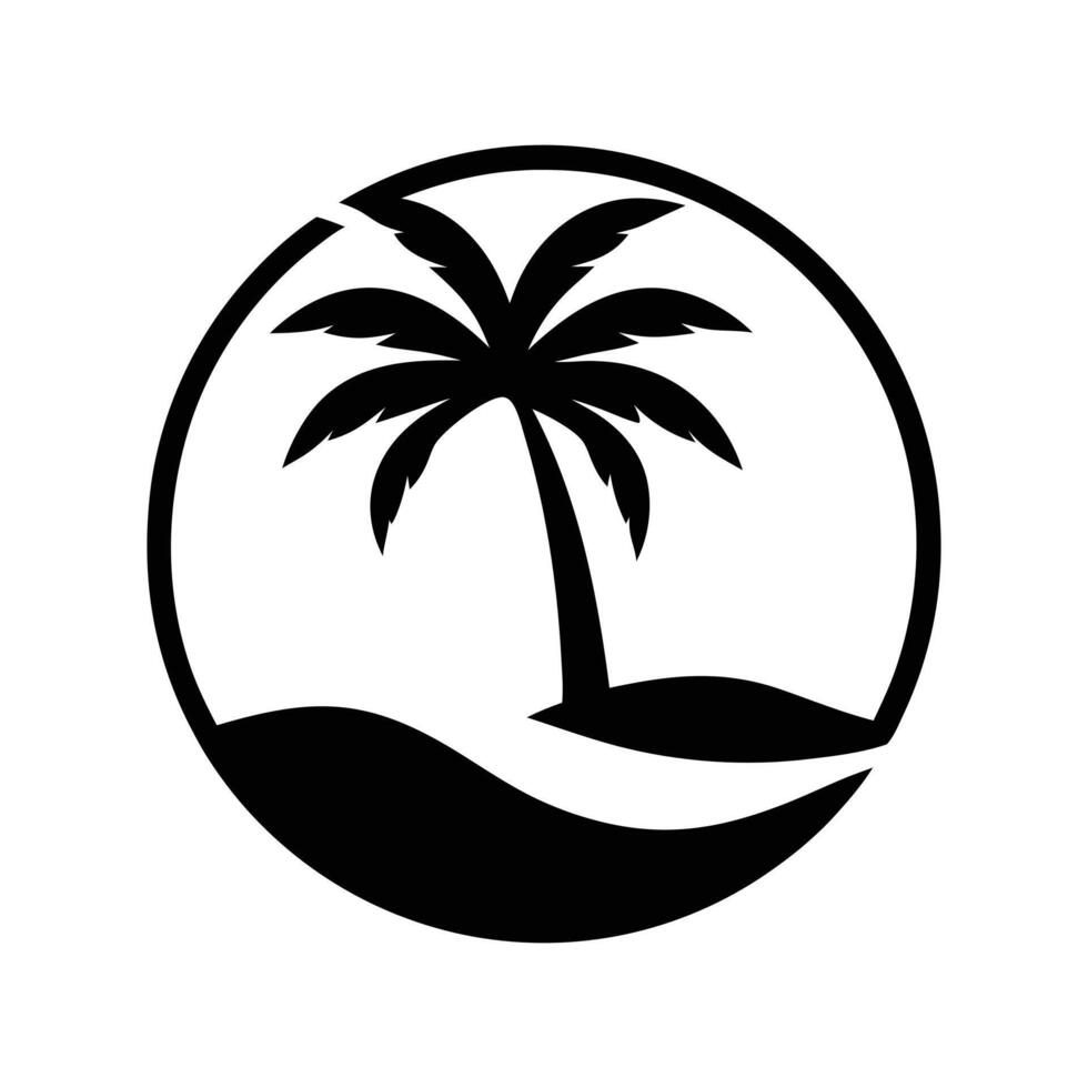 Tropical island with palm tree silhouette and illustration of a sunny beach scene vector