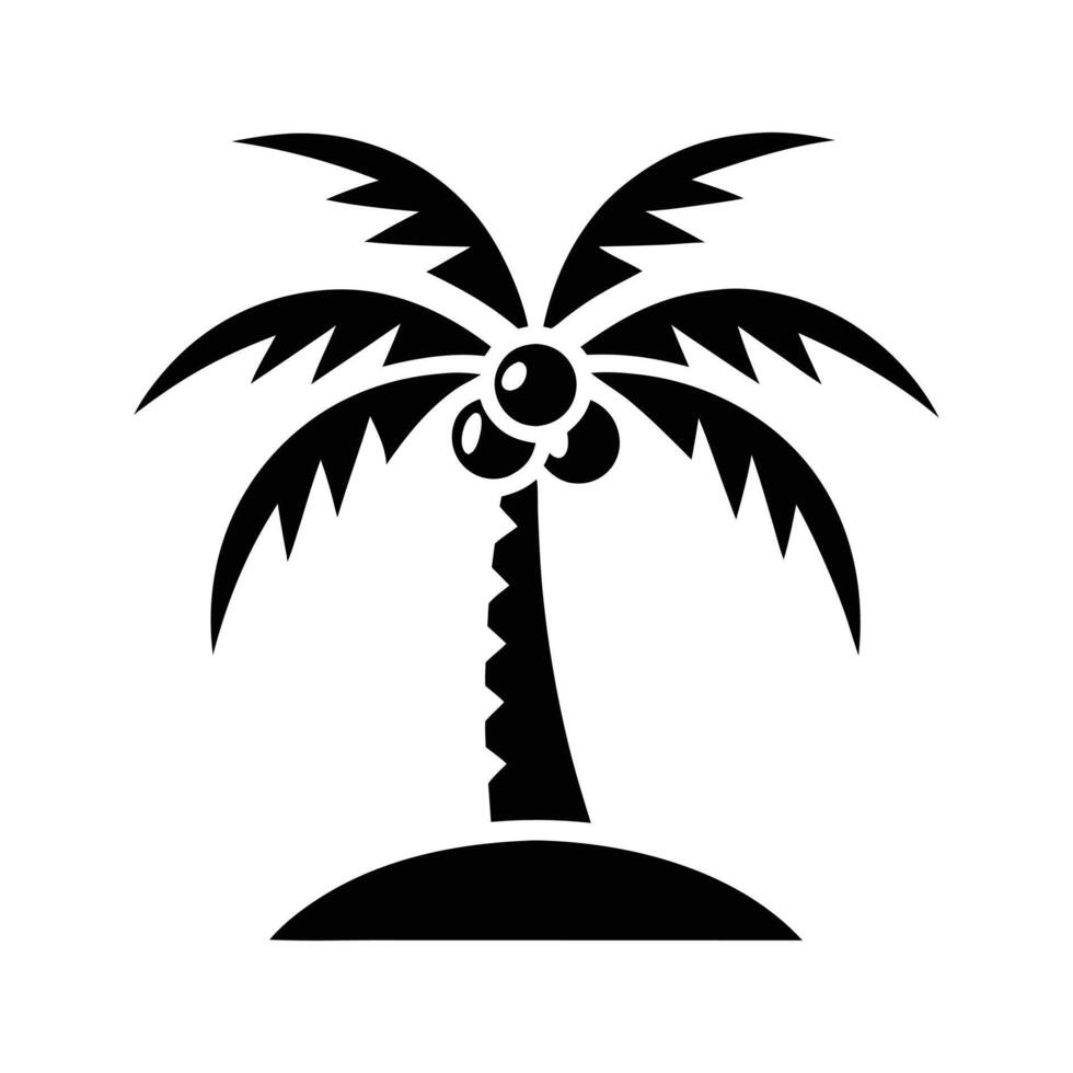 Tropical palm tree silhouette illustration with beach, sun, and ocean elements vector