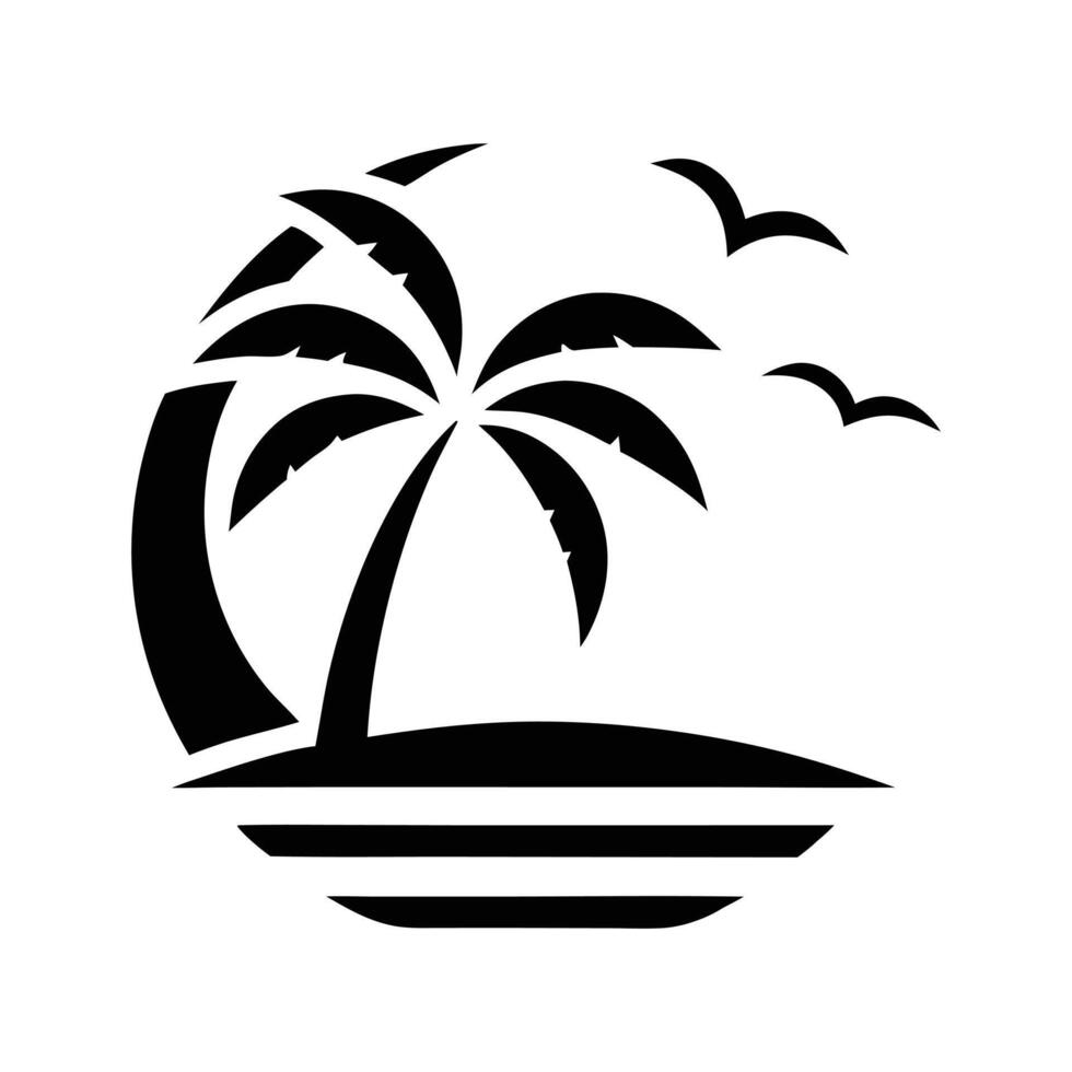 Silhouette of palm trees on a tropical beach with sunset and ocean waves vector