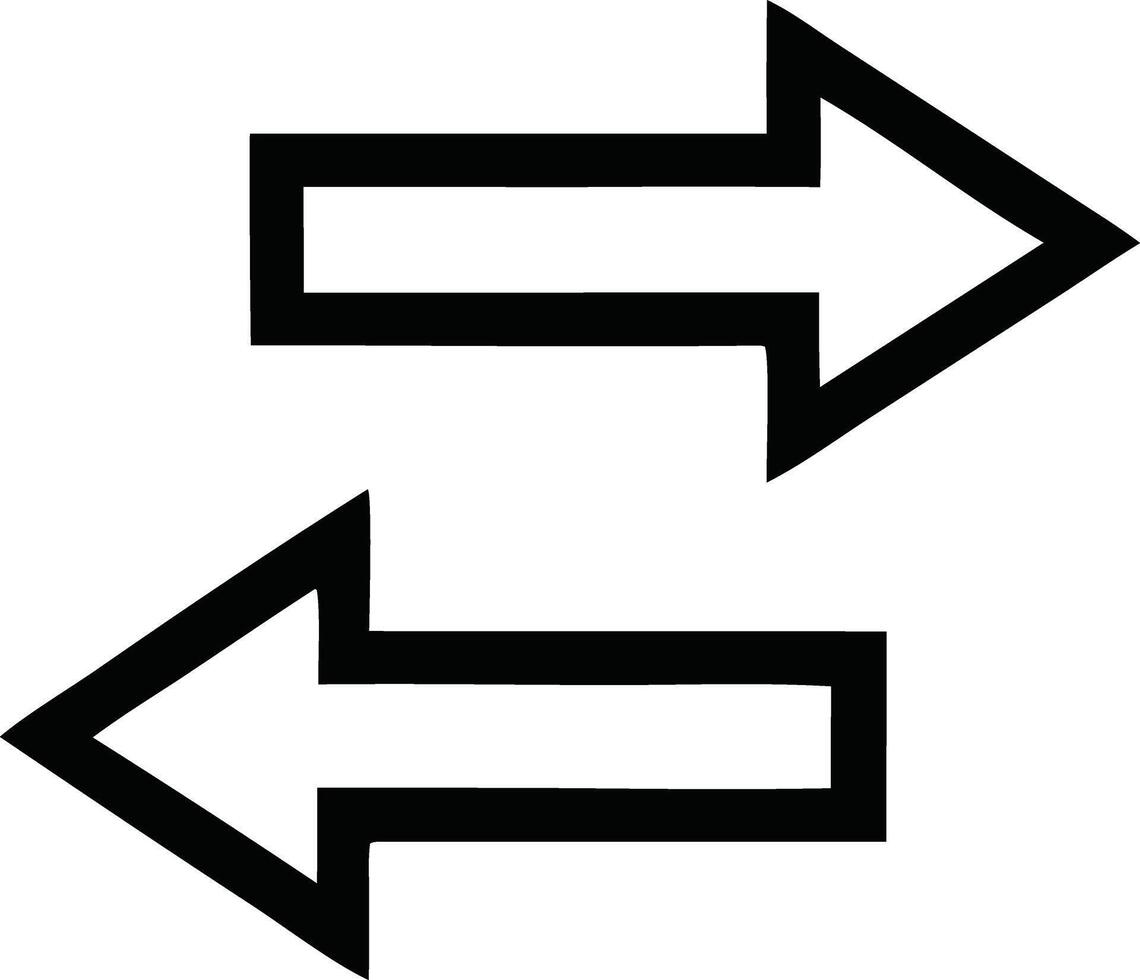 Two interchanging arrows in black and white, symbolizing back-and-forth movement, change, or direction, ideal for illustrating concepts of reverse, swap, or cycle. vector