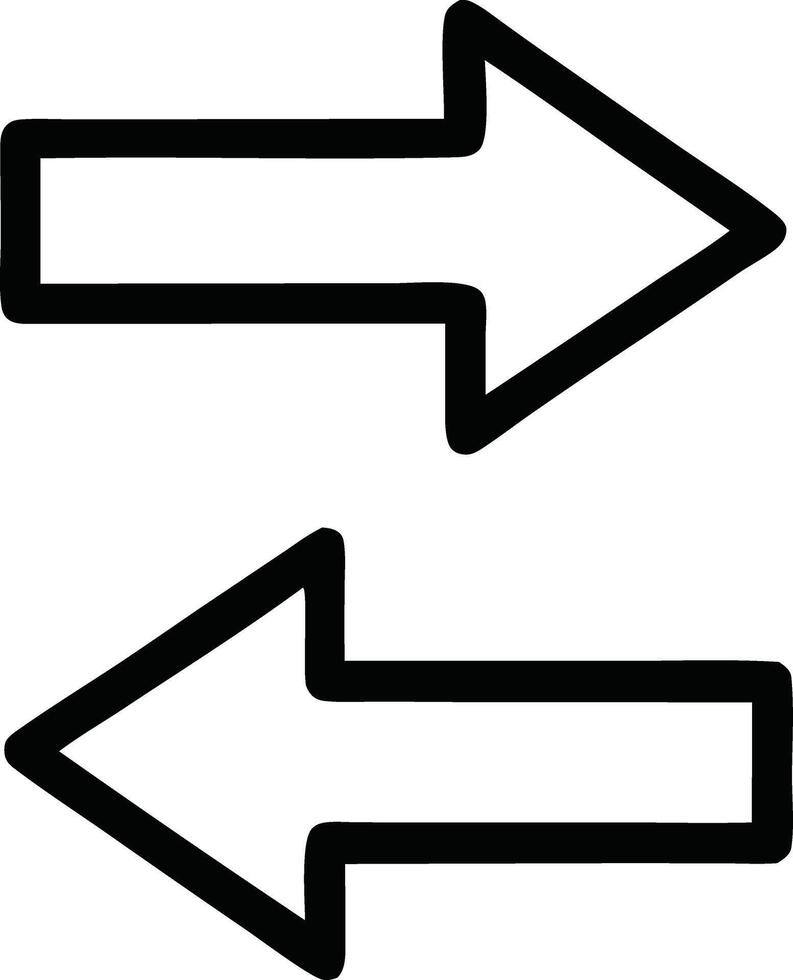 Two arrows pointing in opposite directions, black and white, symbolizing movement, exchange, and reversal, ideal for illustrating concepts of change, flow, or back-and-forth action vector