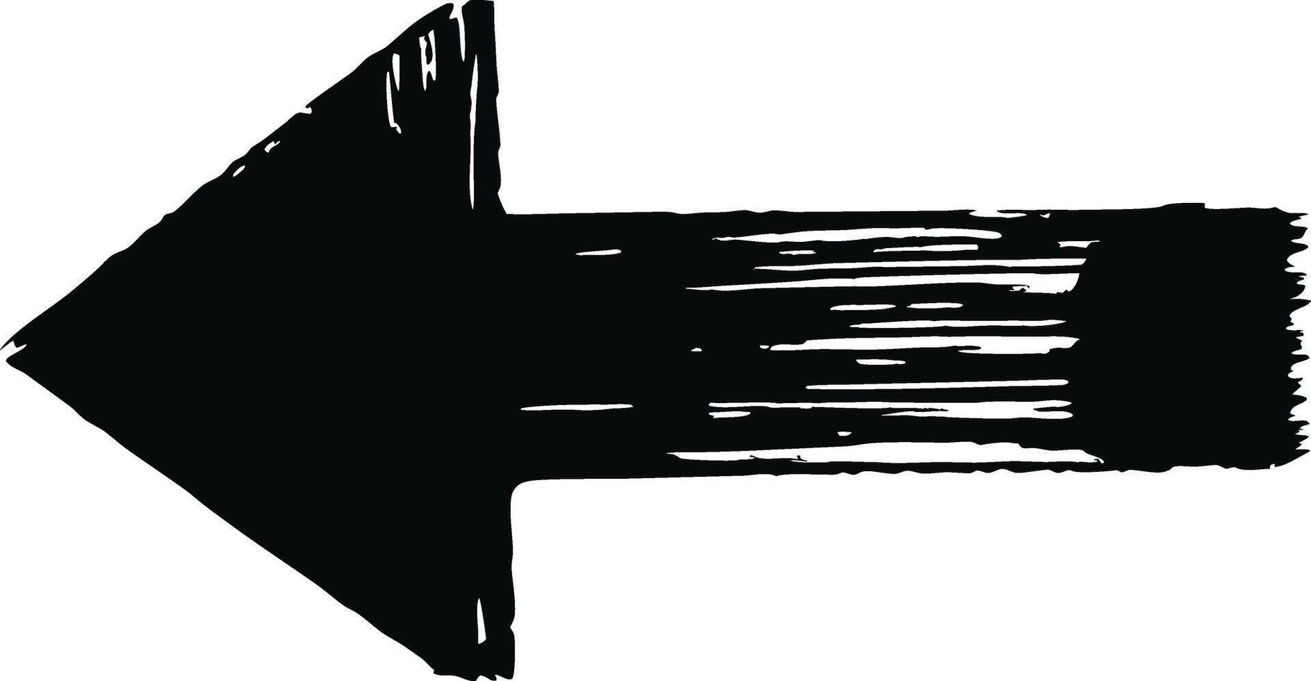An arrow pointing left in black ink vector