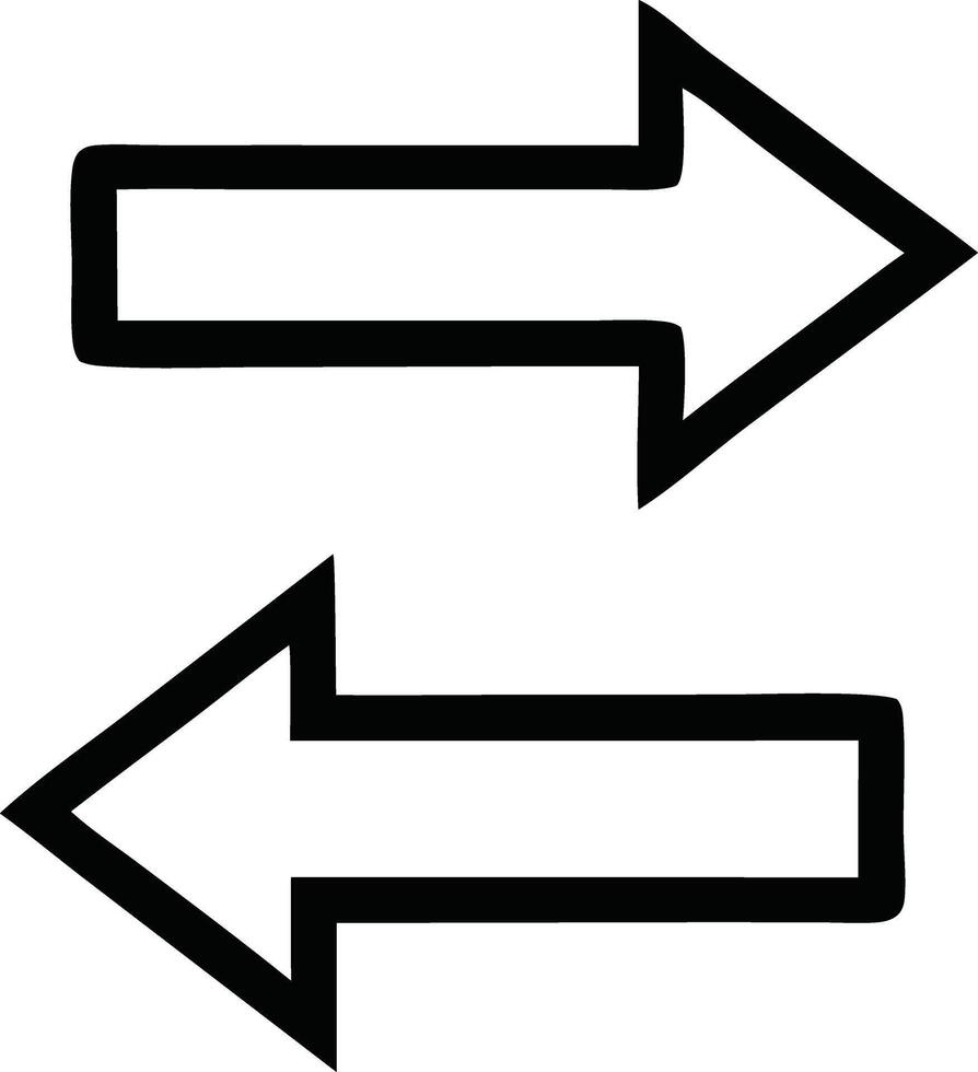 Two arrows pointing in opposite directions, black and white, representing movement, reversal, and exchange, ideal for illustrating back-and-forth concepts, cycle, and flow. vector
