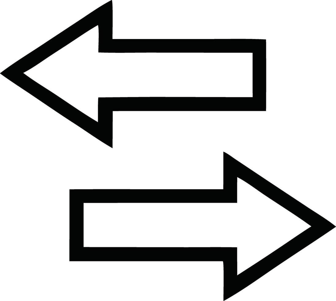 Two arrows pointing in opposite directions, black and white, symbolizing movement, exchange, or cyclical action, perfect for representing back-and-forth, flow, or reversible concepts vector