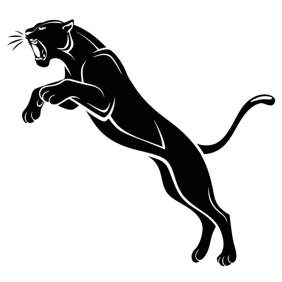 Aggressive Black Panther Silhouette Jumping Design vector