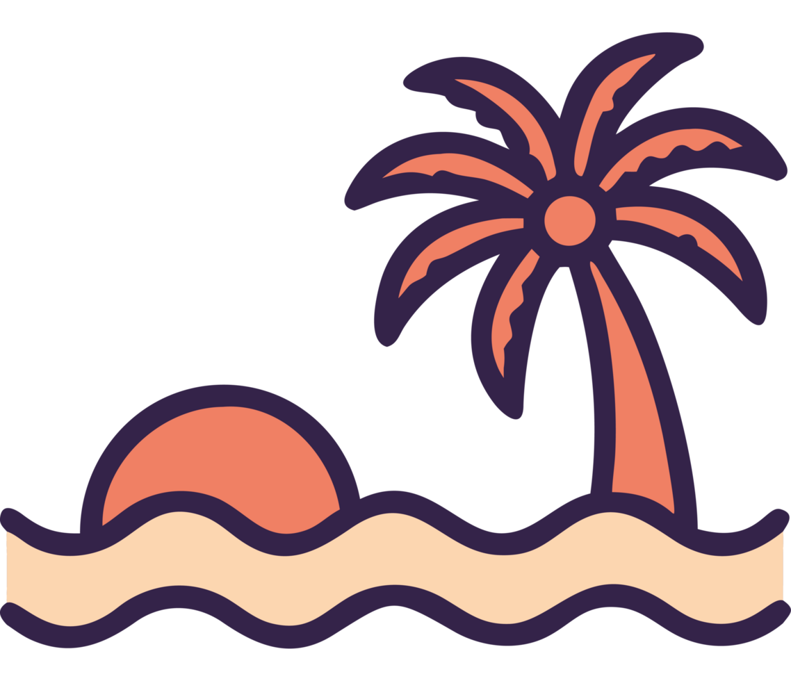 Palm trees on sandy beach icon png