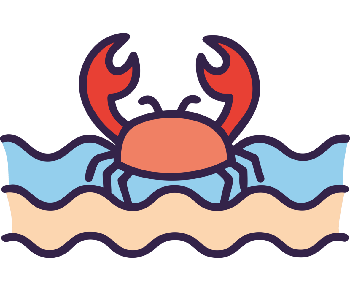 Crab on ocean waves icon png