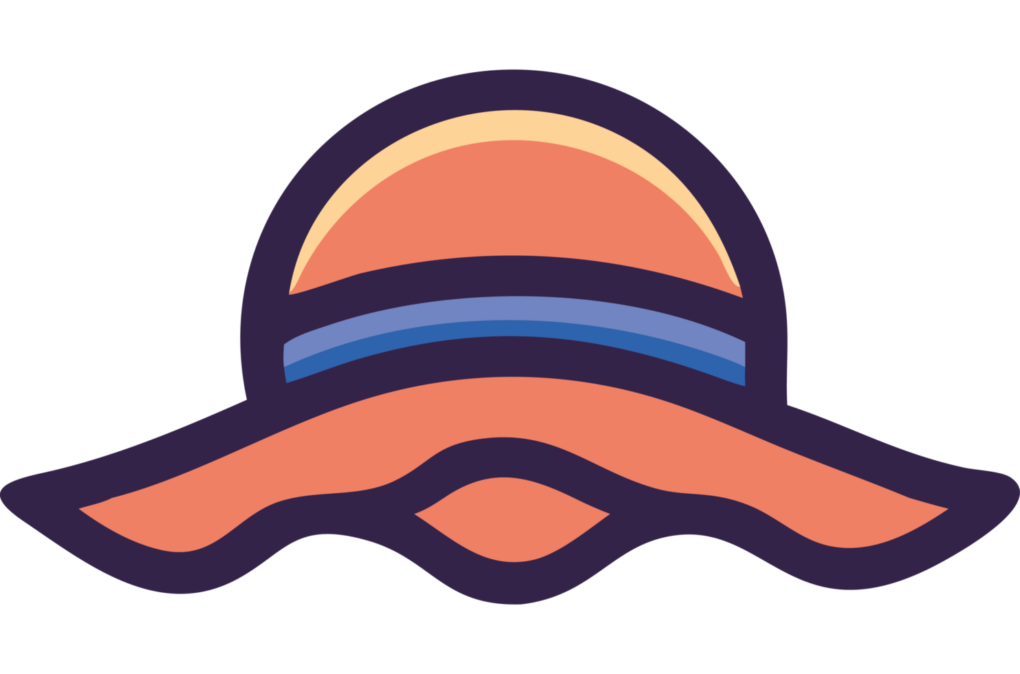 Sun hat floating on ocean waves icon png
