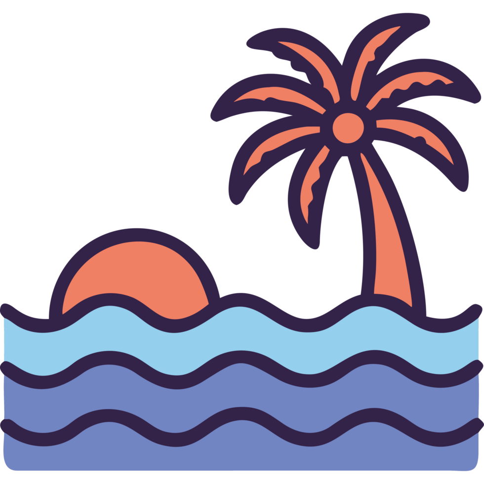 Palm tree on ocean waves icon png