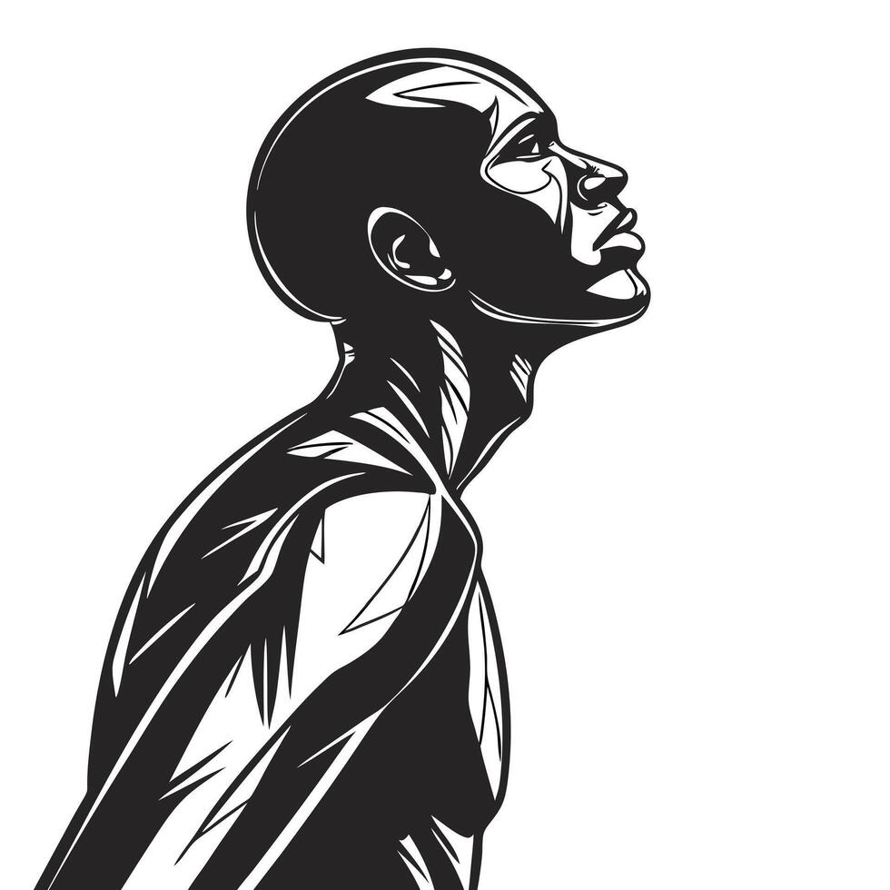 Black And White Man Gazing Upward vector