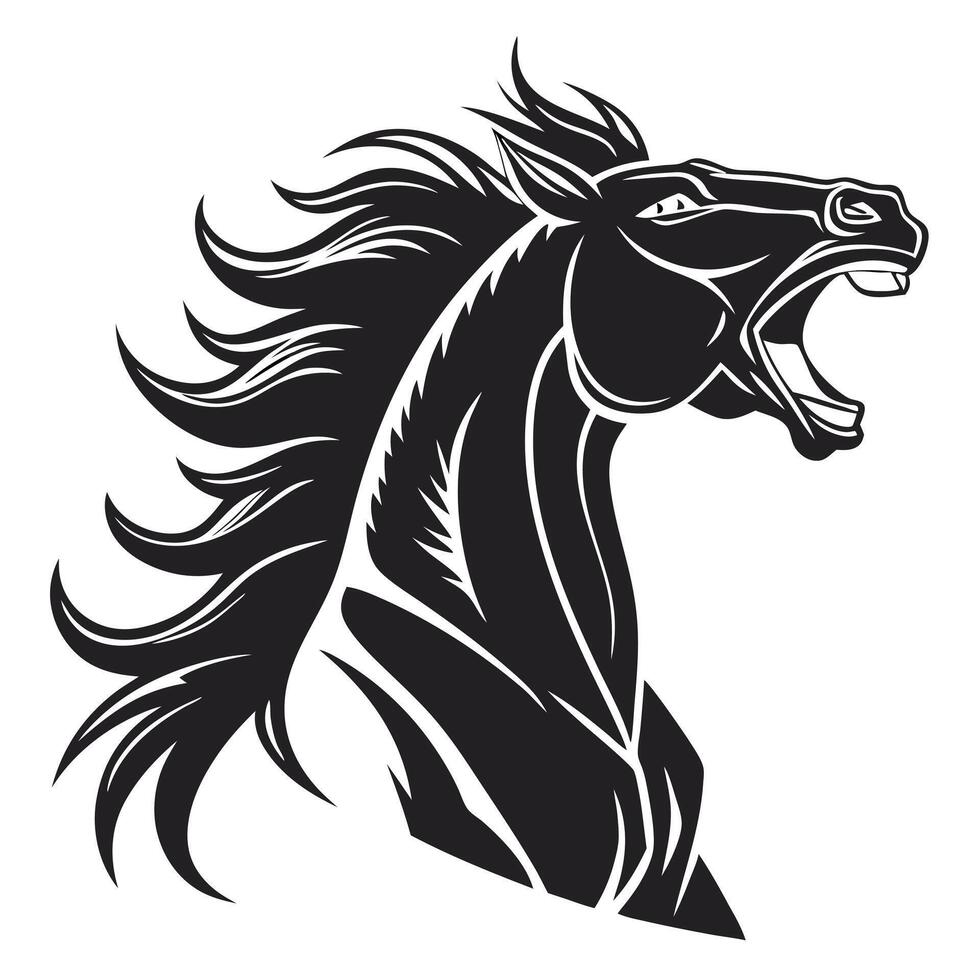 Black And White Roaring Horse Silhouette vector