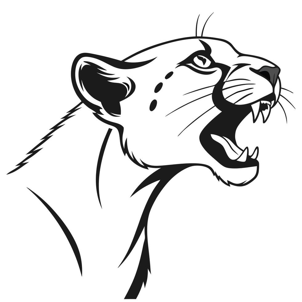Black And White Roaring Panther Illustration vector