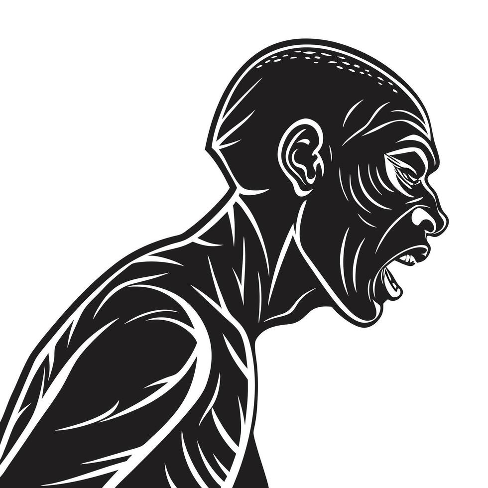 Angry Man Screaming In Black White vector