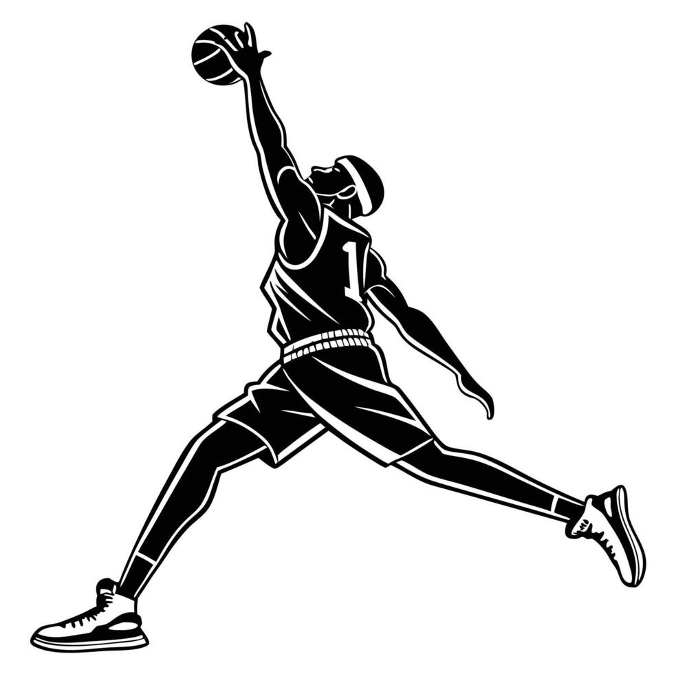 Basketball Player Jump Shot Black Silhouette vector