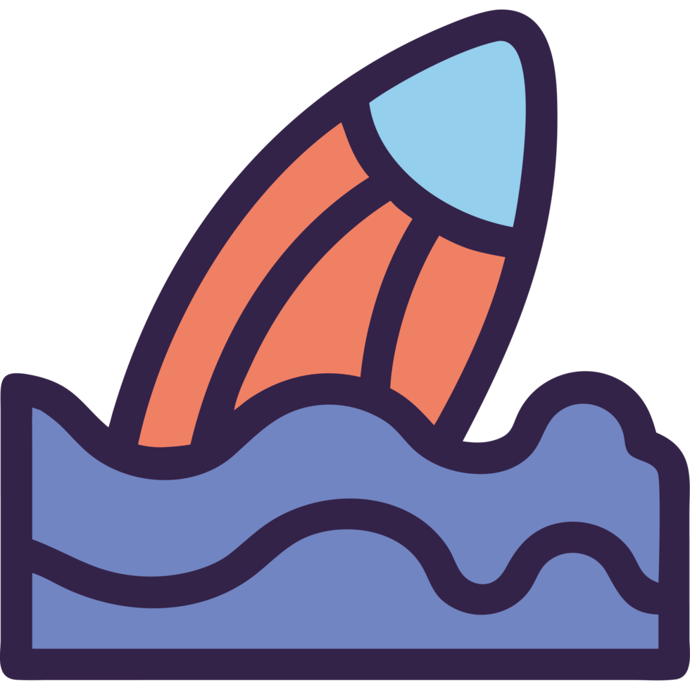 Surfboard on ocean waves icon png
