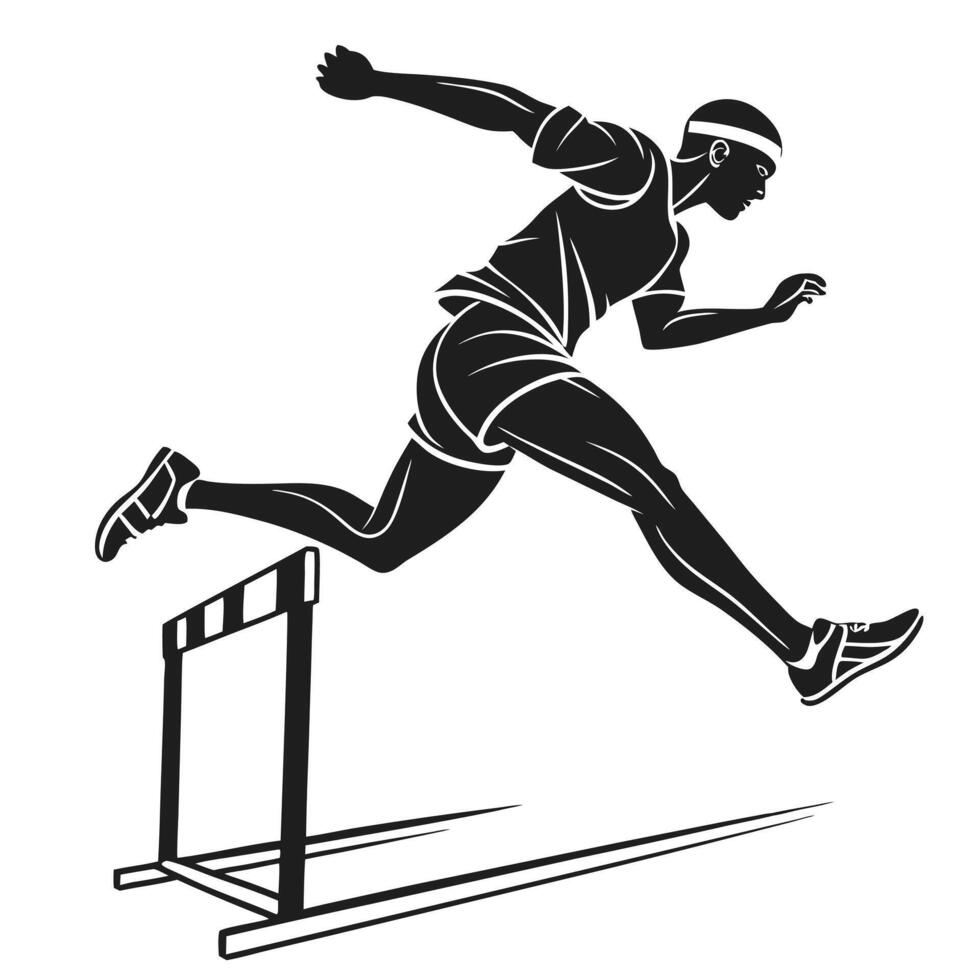Athlete Jumping Over Hurdle Silhouette vector