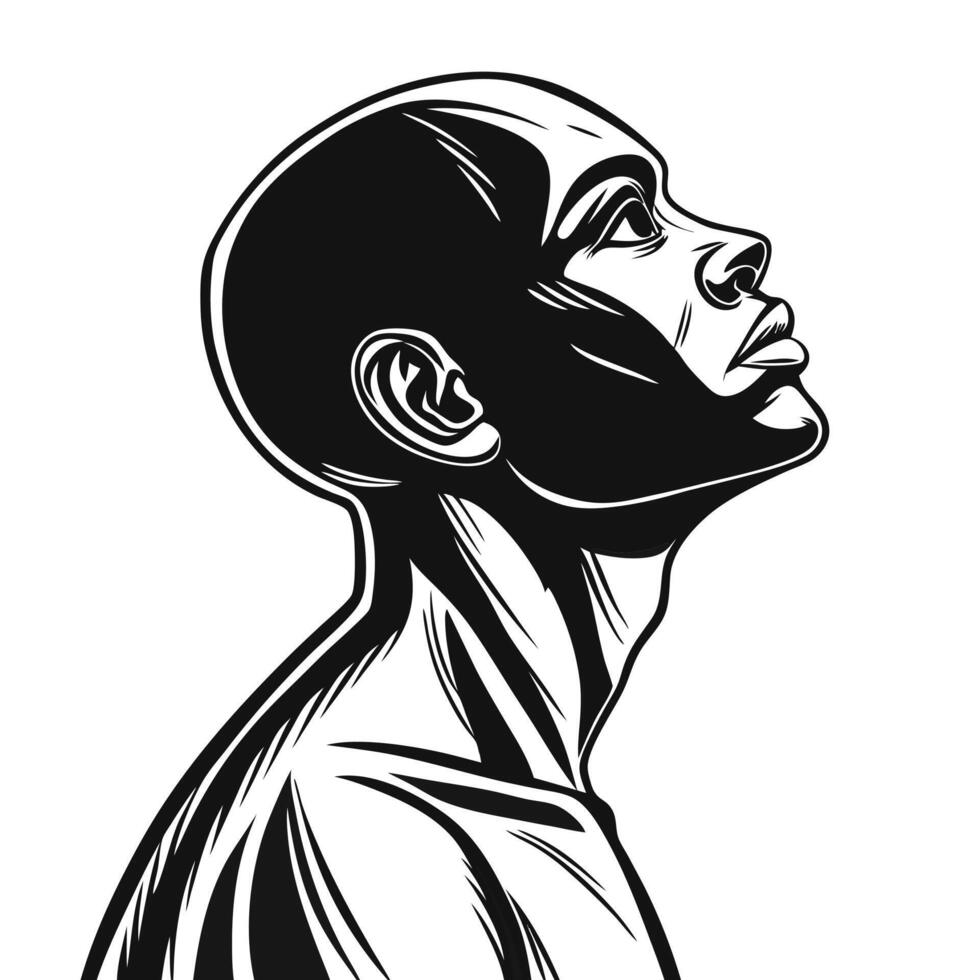 Bald Man Silhouette Looking Upward vector