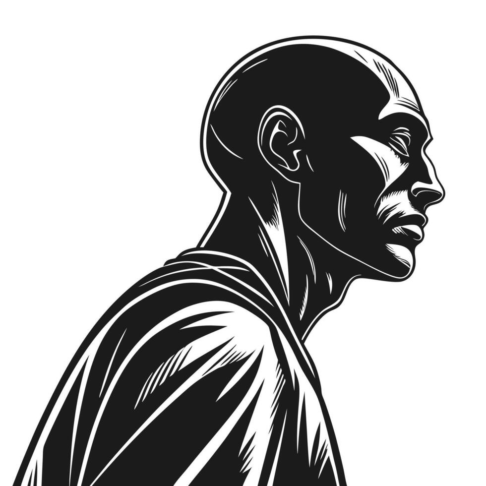 Bald Man Profile In Monochrome Illustration vector
