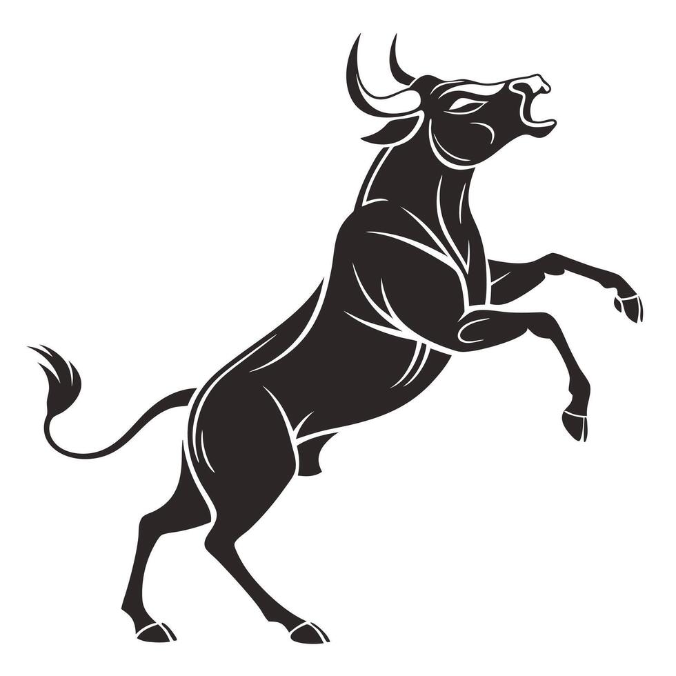 Black Bull Rearing Isolated White Background vector