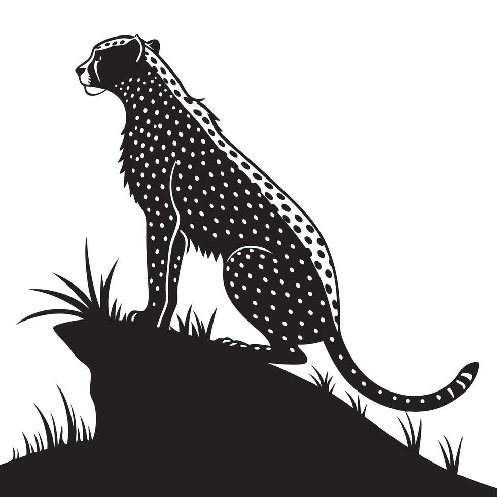 Black And White Cheetah Silhouette Illustration vector