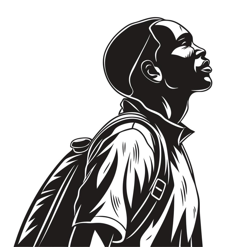 African Man With Backpack Monochrome vector