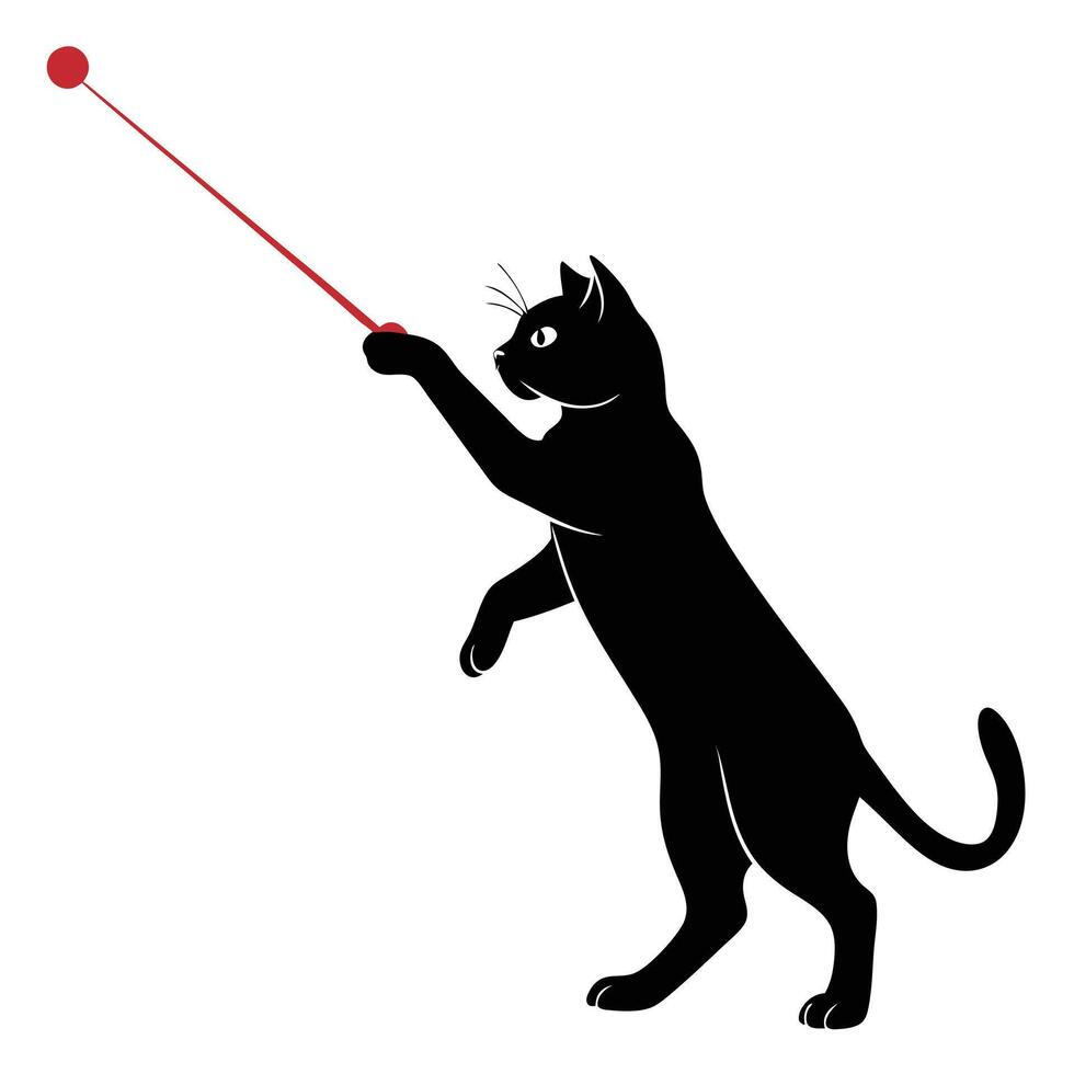 Black Cat Playing With Red Toy vector