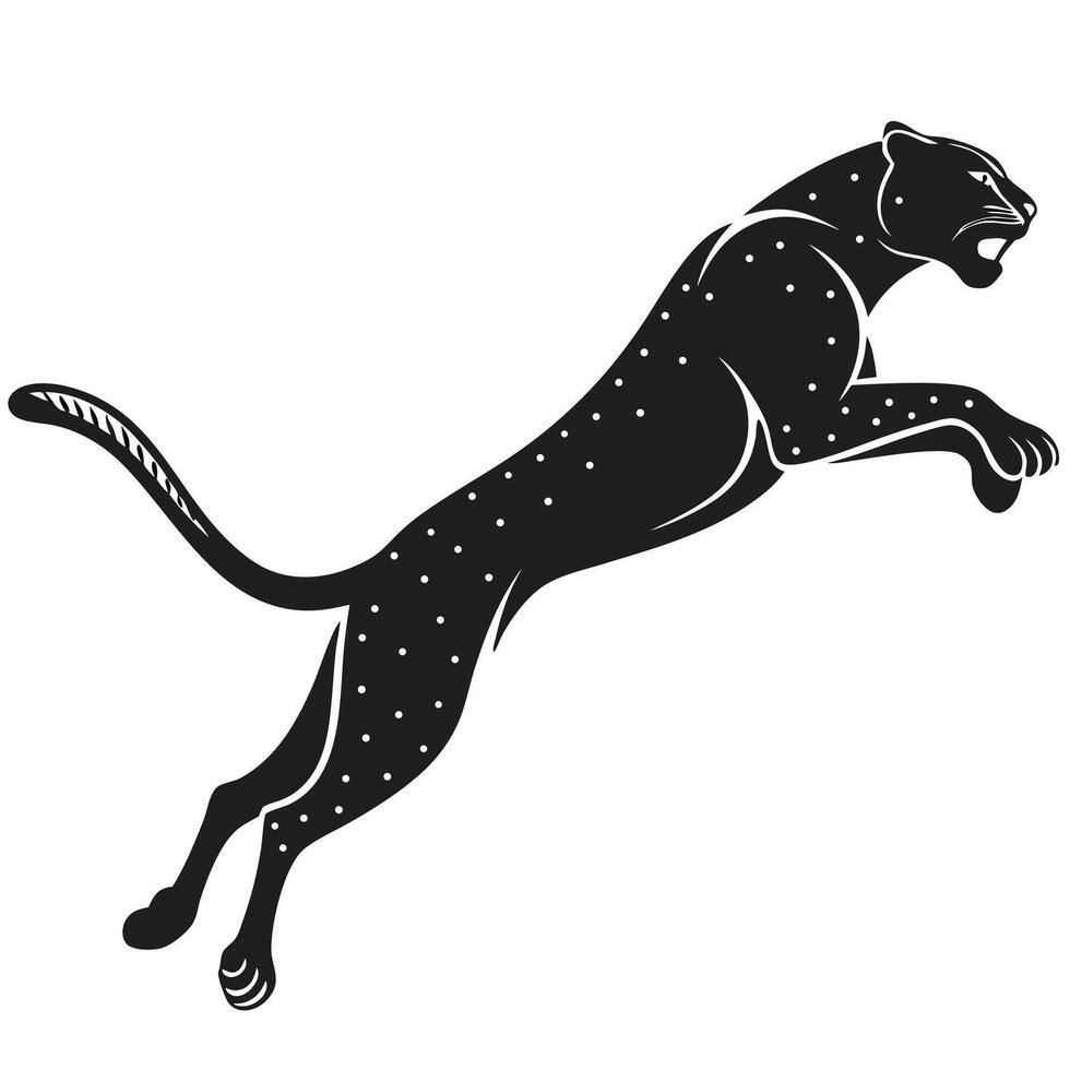 Black Jaguar Jumping Illustration Design vector