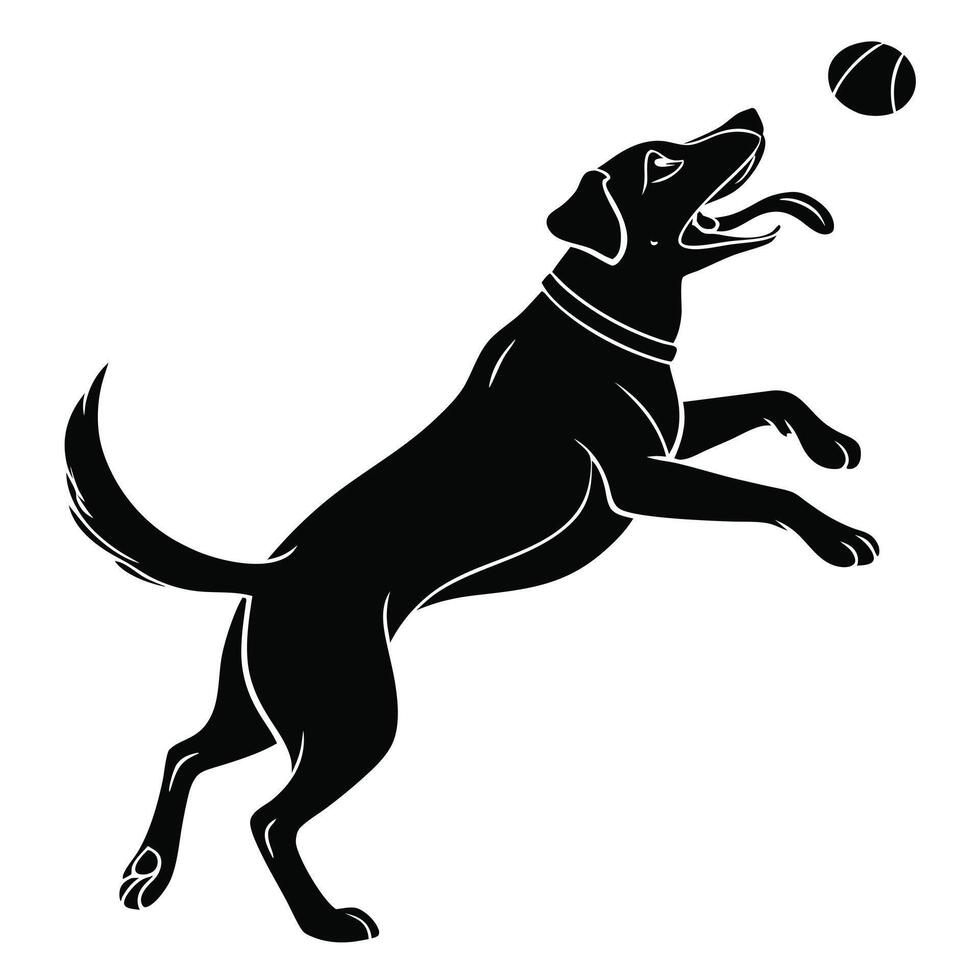 Black Dog Jumping For A Ball vector
