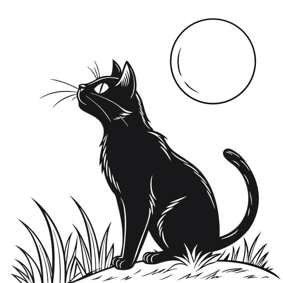 Black Cat Watches The Moon vector
