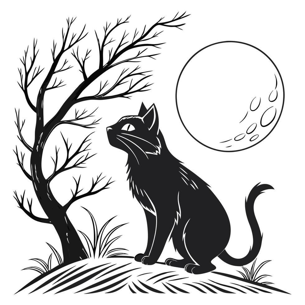 Black Cat Beneath Moonlight Graphic vector
