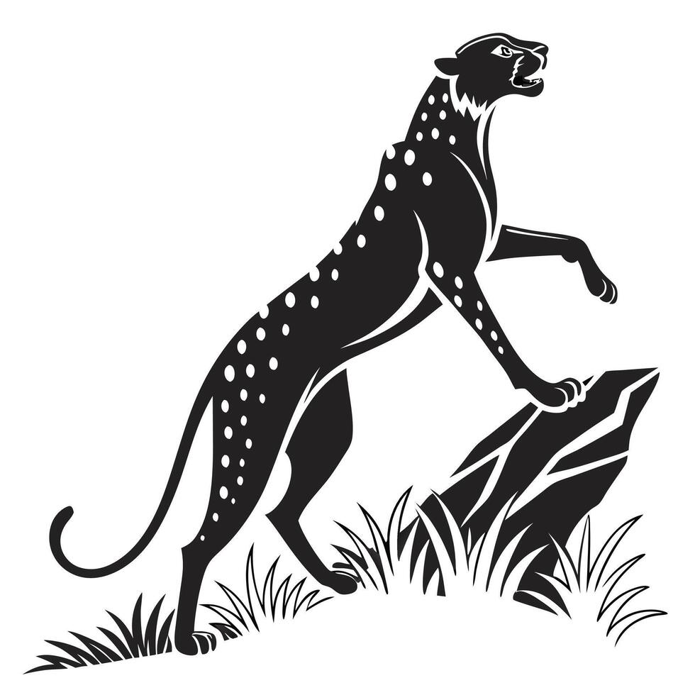 Black Jaguar Climbing Rock Design vector