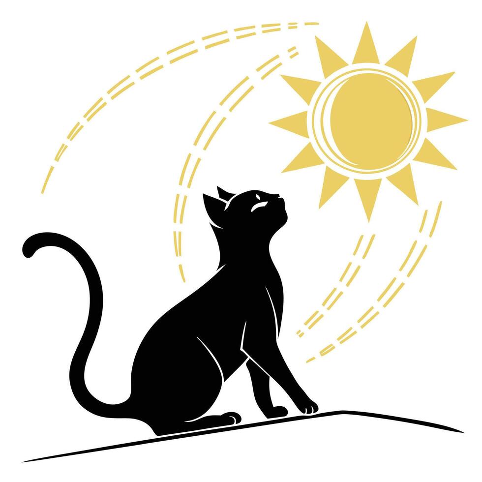 Black Cat Looks Up At The Sun vector